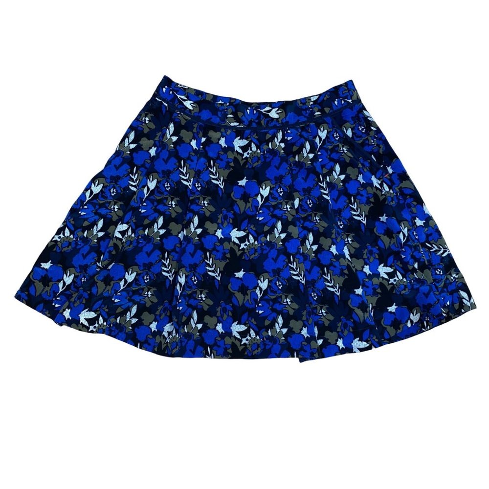 Tommy Hilfiger Pleated Front Skirt Blue Black Abstract Floral Size 6 Womens Cute